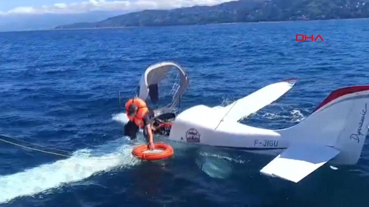 Gürcistan'dan kalkan küçük uçak, Rize açıklarında denize acil iniş yaptı; kurtarma anları kamerada