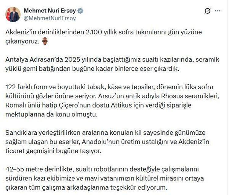 Akdeniz’de 2100 yıllık gemi batığından antik sofra takımı çıkarıldı