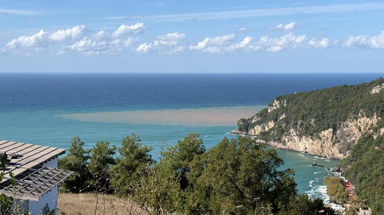 Sağanak sonrası Bartın Irmağı’nın döküldüğü noktada denizin rengi kahverengiye döndü