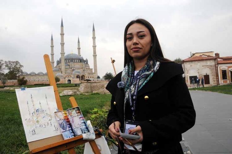 Balkan ülkelerinden 24 ressam, Selimiye Camisi’ni tuvallerine taşıdı