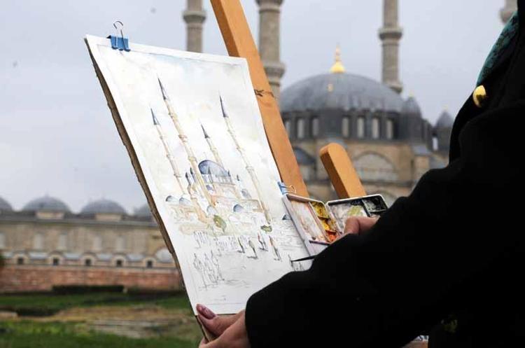 Balkan ülkelerinden 24 ressam, Selimiye Camisi’ni tuvallerine taşıdı
