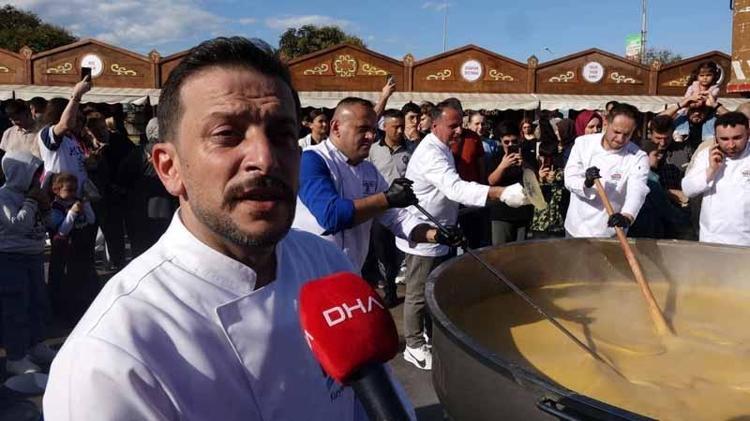 Dev tencerede pişirilen kuymakla vinçli rekor denemesi