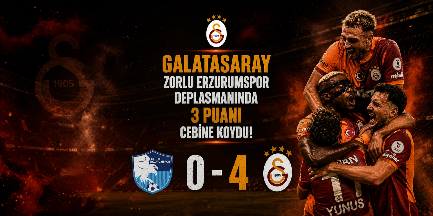 GALATASARAY, ERZURUMSPOR DEPLASMANINDA 4 GOLLE KAZANDI